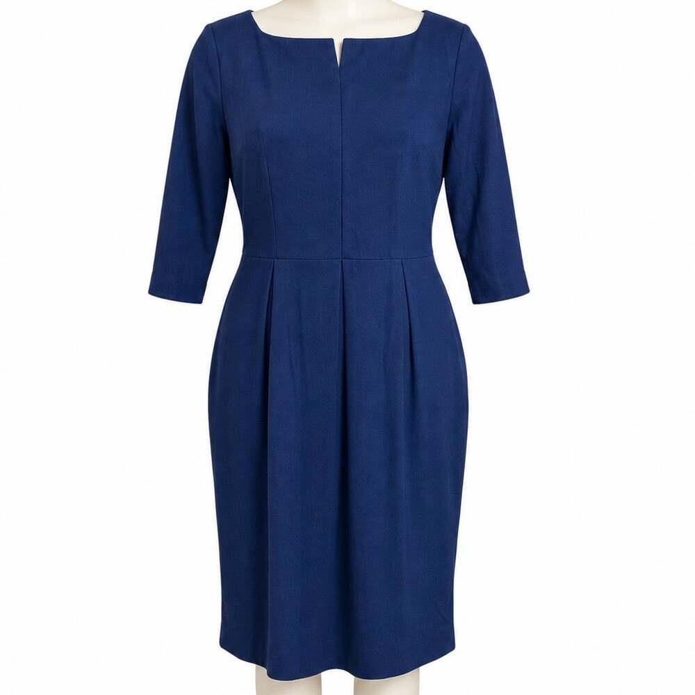 Marycrafts Women Navy Square Neck Midi Sheath Work Office Dress Size 14